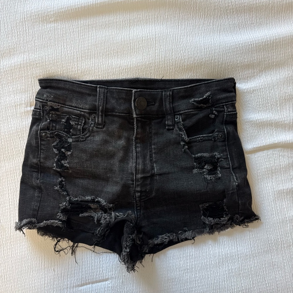 American Eagle Outfitters Black Ripped Jean Shorts